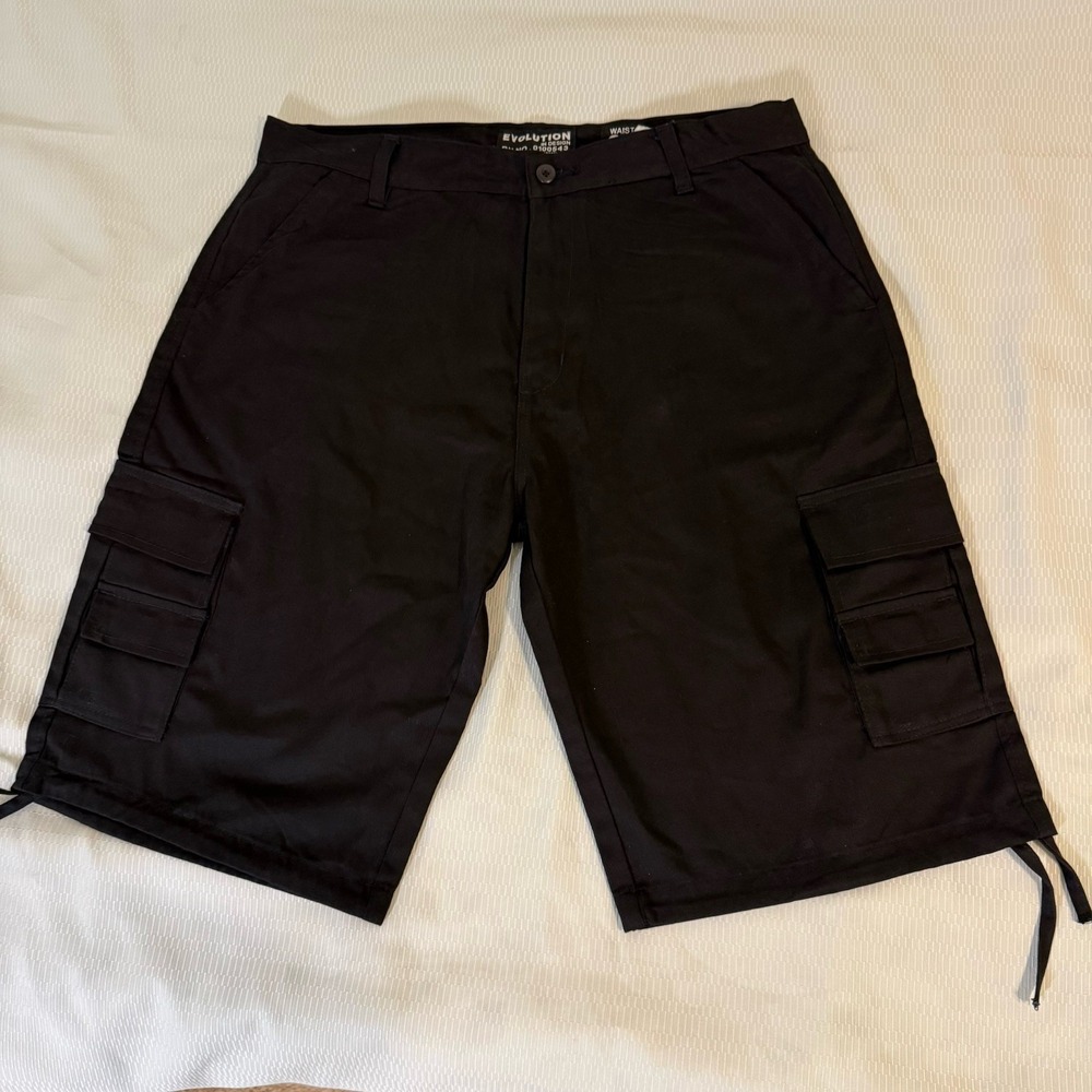 Evolution In Design Cargo Shorts Mens 38 Black Cotton Premium Twill